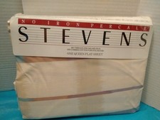 Vintage Stevens Queen Flat Sheet Cirrus Neutral USA NEW Percal picture