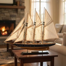 Navy and Walnut Sailboat Replica Model for Tabletop Decoration and Display picture