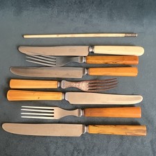 Vintage Marble Bakelite Handle Set of 6 Kitchen Utensils Butterscotch picture