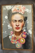 Vintage Lamina Portrait of Frida Kahlo Mexican Artist Made in Mexico picture