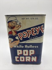 Vtg 1949 Popeye White Hulless Popcorn Tin Can 12.5 Oz  Empty Prop Advertising picture
