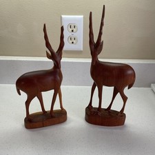 Lot of 2 Vintage Hand Carved Wood African Safari Animals & Figure Abstract Decor picture