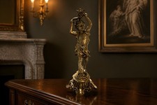 An Antique Bronze Neoclassical statue of a boy with candle holder 18” Tall picture