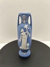 German Vintage Jasperware Blue & White Vase  Goddess With Birds  (Unmarked) picture