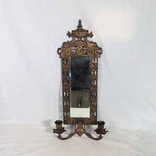 Antique Bradley & Hubbard Brass Beveled Mirror 2 Candle Wall Sconce picture