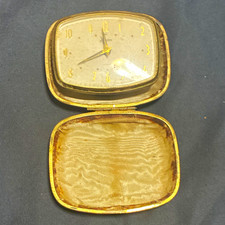 Linden Vintage Wind Up Folding Travel Alarm Clock Analog Gold Metal Arabic picture