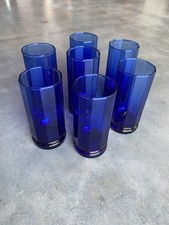VTG MCM Bauhaus Anchor Hocking 10 Sided Cobalt Blue Tumblers Drinking Glass Set picture