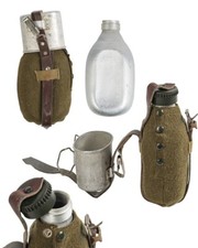 Vintage Romanian Army Canteen w/ Wool Cover and Cup Surplus Aluminum Military picture