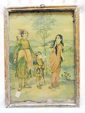 Antique Vintage Hindu Religious Sita & King in Jungle Old Lithograph Rare Print picture