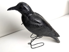 Vintage Folk Art Hand Carved Wood Crow Raven Sculpture Glass Eyes Wire Feet picture