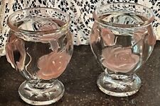 Vtg PAIR Teleflora Vase Frosted  Pink Roses Clear Glass  Made in France 6