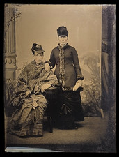 Portrait Of Two Women In Dresses And Hats Post Mortem Dead Vintage Tintype Photo picture