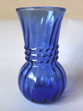 Glass Vase Light Cobalt Blue 6.5-Inches Optic Swirl Ribbed Very Good Vintage picture