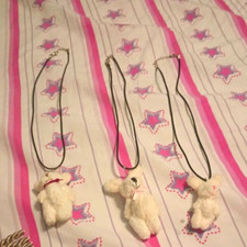 Lot of 3 White Fabric Teddy Bear Hanging Ornaments, Solid Pattern picture