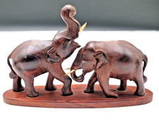 Vintage Carved Wood Elephant Figurine Statue of Two Elephants picture