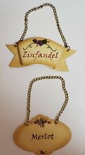 2 Metal Wine Bottle Tags with chains Merlot & Zinfandel picture
