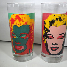 1997 Andy Warhol Marilyn Monroe Vintage Highball Glasses Block Set of 2 Pop Art picture