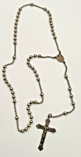 WWI/WWII MILITARY PULL CHAIN ROSARY COMBAT BATTLE BEADS ORNATE CRUCIFIX 16-3/4