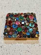 Vintage Elgin American Fruit Salad Multi-Color Rhinestone Powder Compact w/Puff picture