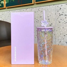 2026 Starbucks Twilight Sakura Glass Tumbler 19oz with Purple Lid & Straw Topper picture