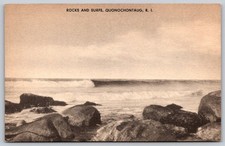 Vintage Rocks & Surfs Quonochontaug R.I. Postcard E. D. West Co. E182 picture