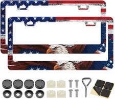 2 Pack Patriotic American Flag & Eagle Universal License Plate Frame picture