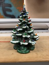1970s Atlantic Mold 17.5” Ceramic Christmas Tree Lighted Snow Flocked Vintage picture