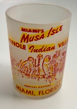 Vintage Miami Florida Musa Isle Seminole Village Souvenir Small Frosted Glass picture