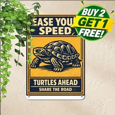 Slow Down Tortoise Crossing Sign Aluminum Reptile Protection Metal Tin Plaque picture