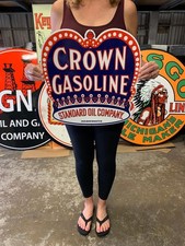 Antique Vintage Old Style Sign Crown Gasoline Standard Oil Made in USA picture