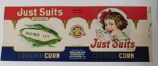 Vintage Just Suits Crushed Corn Can Label Richmond,Virginia picture