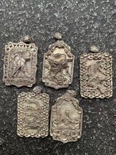 5Pcs Fine Hand Made Chinese Silver 平安/福 Hollowing Pendants  picture