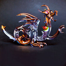 Dragon Medieval Hand Blown Glass Figurine Crystal Gold picture