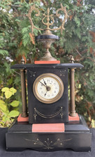 Antique C 1870s - 1880s French Slate & Marble Novelty ALARM / Mantle Clock VIDEO picture