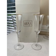 Vintage Mikasa Sonata Wedding Champagne Flutes 80s Set 4 Gold Rim Crystal Toast picture