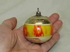 German Antique Glass End of Day Vintage Striped Ball Christmas Ornament 1930's picture
