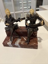 Antique Art Deco German Spelter Musician Figurine Pierrot Marble Base - AS IS picture