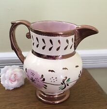 Rare Vintage Cumbow Louis XV Pitcher Handpainted Copper Luster & Pink Flowers picture