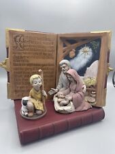 Vintage 3 Piece Holy Family Nativity Set in Open Bible - Heavy Plaster Figures  picture