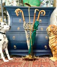Brass Cane Stand Umbrella Holder 5 Ring  Dragon Handle Vintage Decor picture