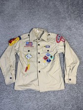 Vintage Boy Scouts Of America Shirt Youth Size 12 Cub Tan W/Patches BSA picture