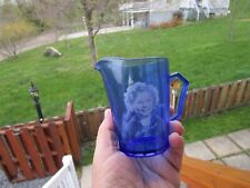 Shirley Temple Cobalt Blue Glass Milk Pitcher Hazel Atlas Glass VTG. 1935 8 oz. picture