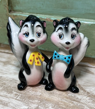 Vintage Japan Skunk Salt Pepper Shakers Anthropomorphic Ceramic MCM Kitsch picture
