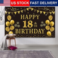 18th Birthday Backdrop Gold Black 5.9x3.6ft Balloons Stars Photo Banner Boys 5.9 picture