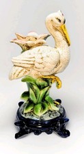 Vintage Majolica Ceramic Crane Sculpture 13” X 6” picture