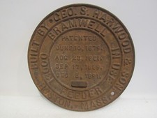 Vintage Bramwell Feeder CEO S Harwood & Son Boston MA Heavy Cover  plate USA picture