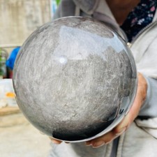 2.9kg Huge Silver Black Obsidian Quartz Crystal Witch Sphere Healing Meditation picture