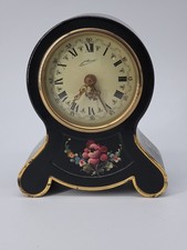 Vintage Schmid Musical Mantel Clock Roses of the South Hand Painted Black Gold picture