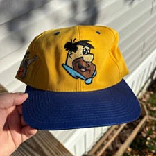 Vtg 1993 Fred Flintstone Blockhead Snapback Hat Yellow American Needle picture