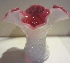 Vintage Kanawha Milk  Glass Ruffled Edge Diamond Dot Vase picture